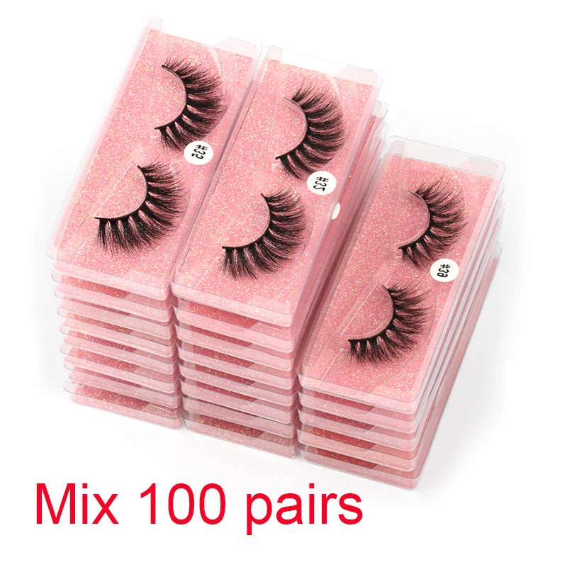 Wholesale 3D Mink Lashes 4–100pcs Natural Wispy Fluffy False Eyelashes Bulk