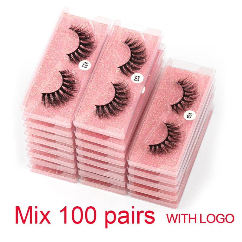 Wholesale 3D Mink Lashes 4–100pcs Natural Wispy Fluffy False Eyelashes Bulk