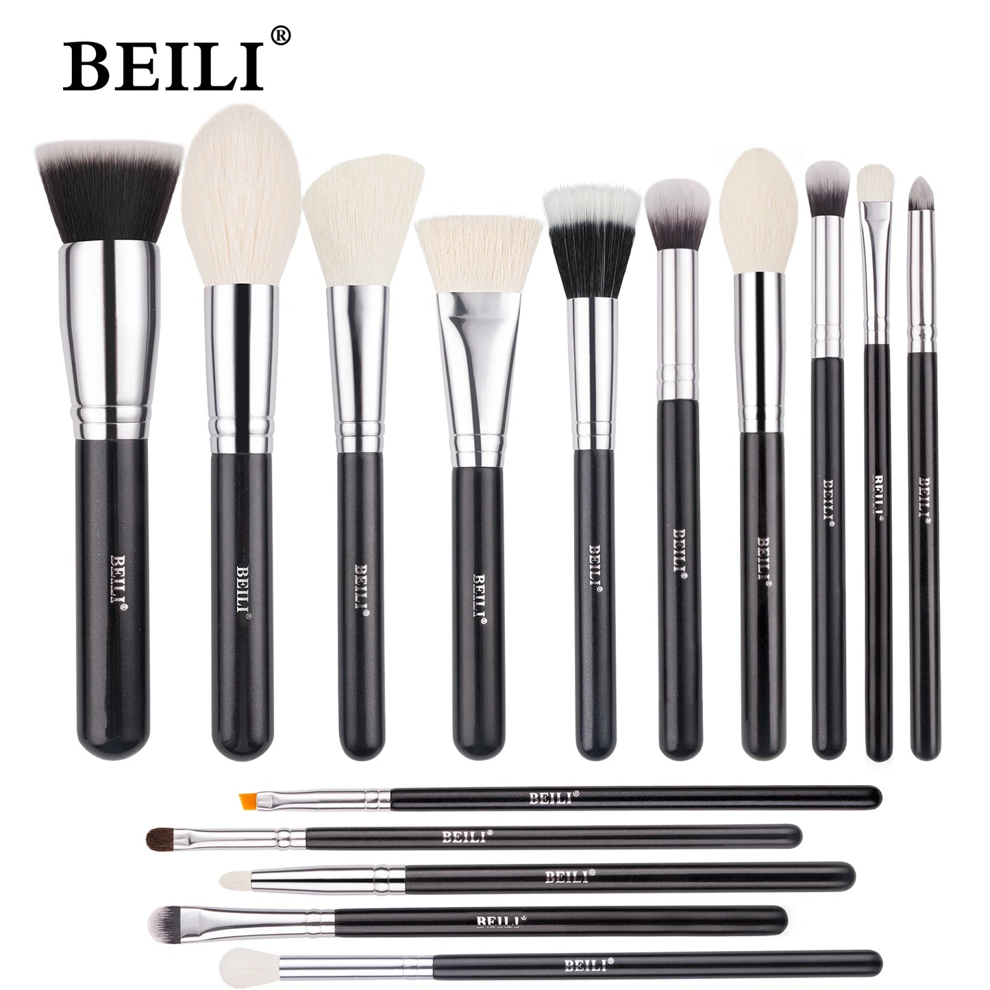 BEILI Black Professional Makeup Brush Set Natural Goat Hair Beauty Tools