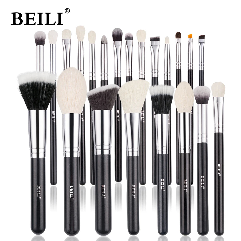 BEILI Black Professional Makeup Brush Set Natural Goat Hair Beauty Tools