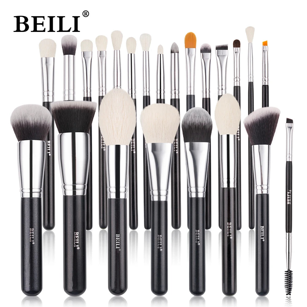BEILI Black Professional Makeup Brush Set Natural Goat Hair Beauty Tools