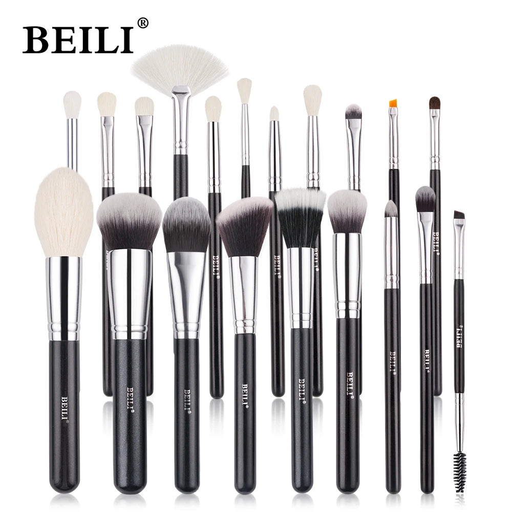 BEILI Black Professional Makeup Brush Set Natural Goat Hair Beauty Tools