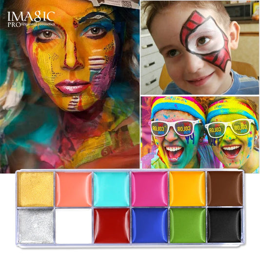 IMAGIC 12 Colors Face & Body Paint Set Flash Tattoo Makeup for Halloween