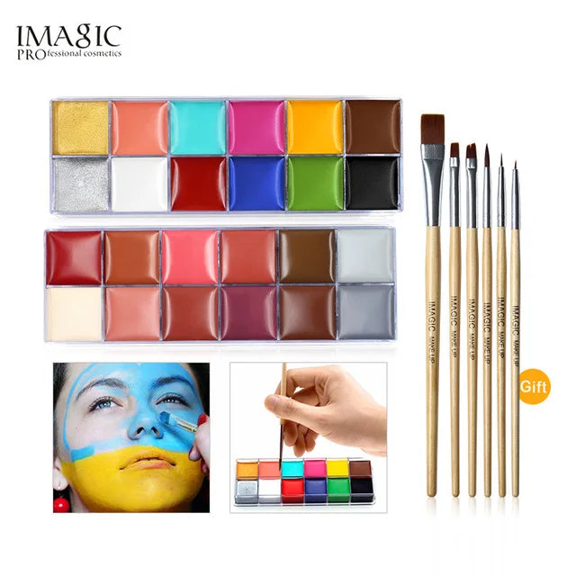 IMAGIC 12 Colors Face & Body Paint Set Flash Tattoo Makeup for Halloween