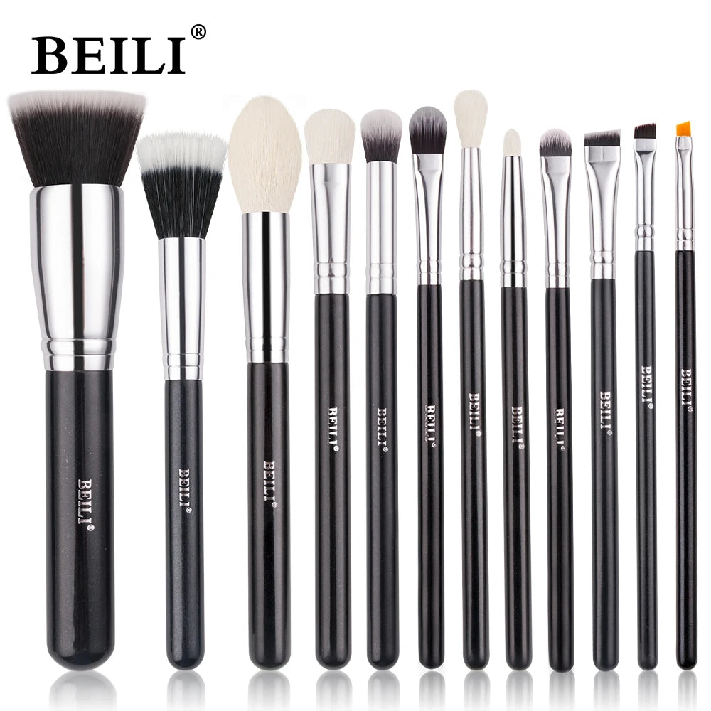 BEILI Black Professional Makeup Brush Set Natural Goat Hair Beauty Tools